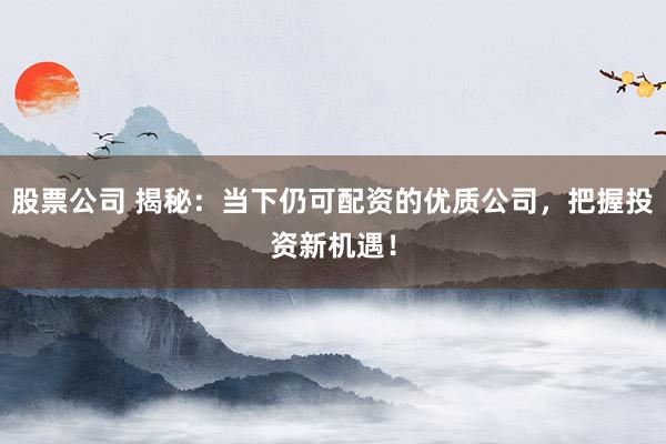 股票公司 揭秘：当下仍可配资的优质公司，把握投资新机遇！