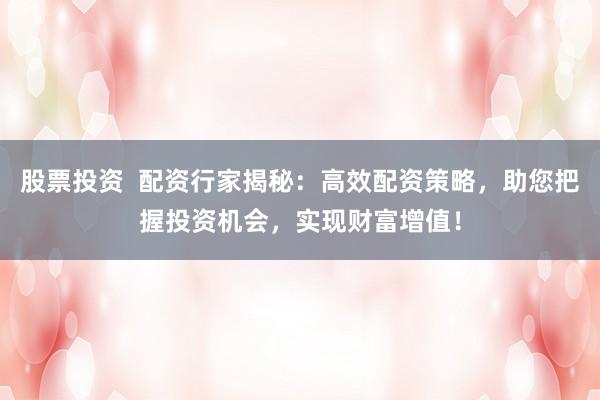 股票投资  配资行家揭秘：高效配资策略，助您把握投资机会，实现财富增值！