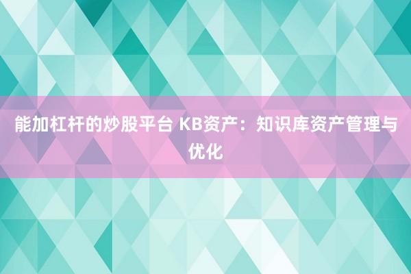 能加杠杆的炒股平台 KB资产：知识库资产管理与优化