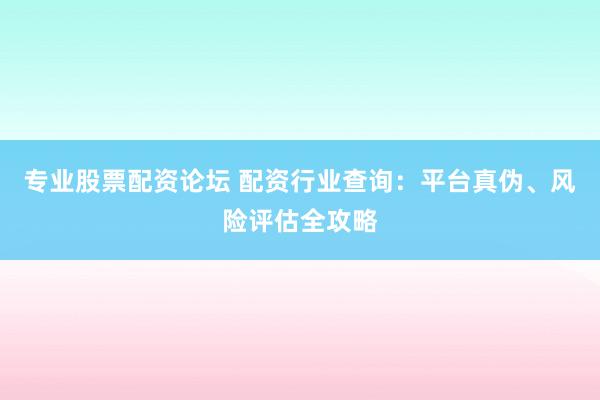 专业股票配资论坛 配资行业查询：平台真伪、风险评估全攻略