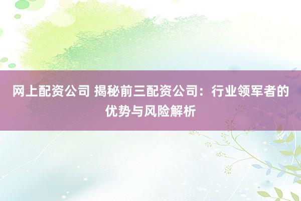 网上配资公司 揭秘前三配资公司：行业领军者的优势与风险解析