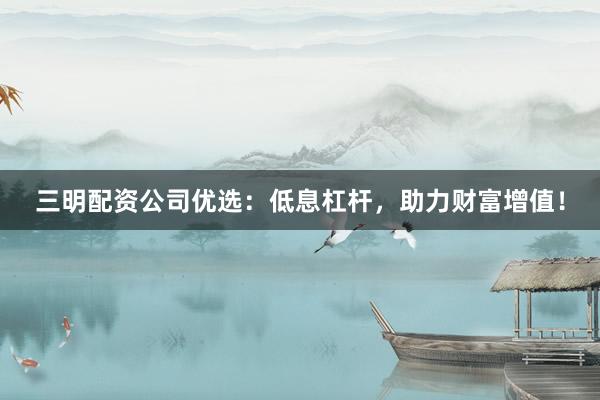 三明配资公司优选：低息杠杆，助力财富增值！
