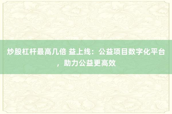 炒股杠杆最高几倍 益上线：公益项目数字化平台，助力公益更高效